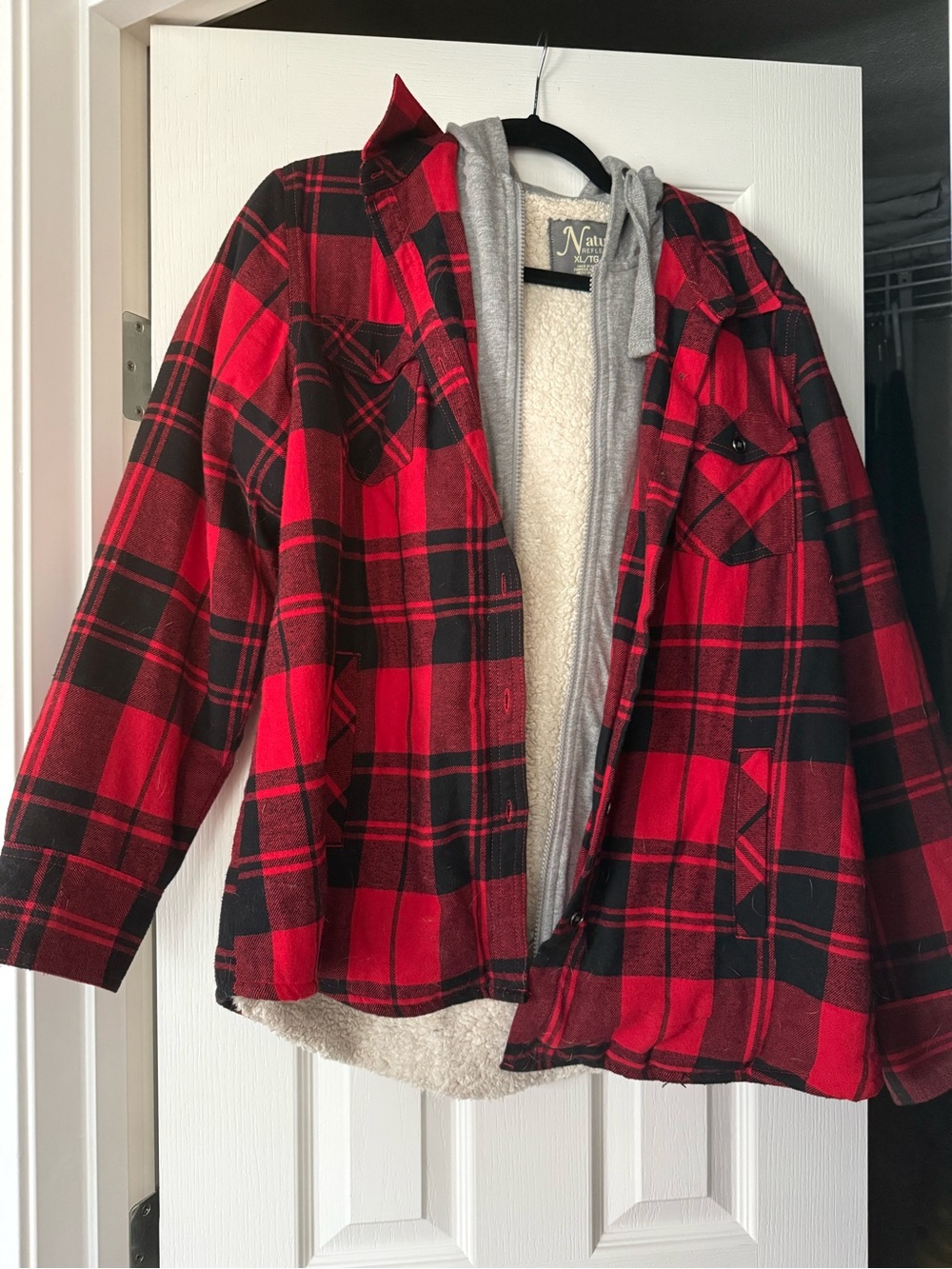 Natural Reflections Red & Black Plaid Sherpa-Lined Hooded Jacket
